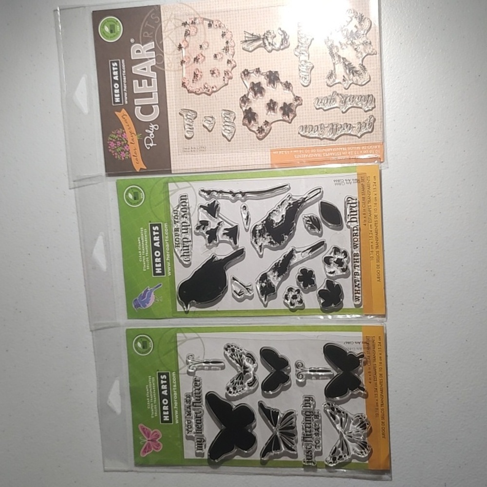 3 Hero Arts Clear Color Layering Stamp Sets  Butterflies, Bird & Branch, Bouquet